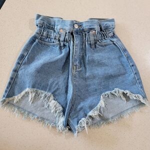 House of Chic Casual Blue Frayed Hem Jean Shorts